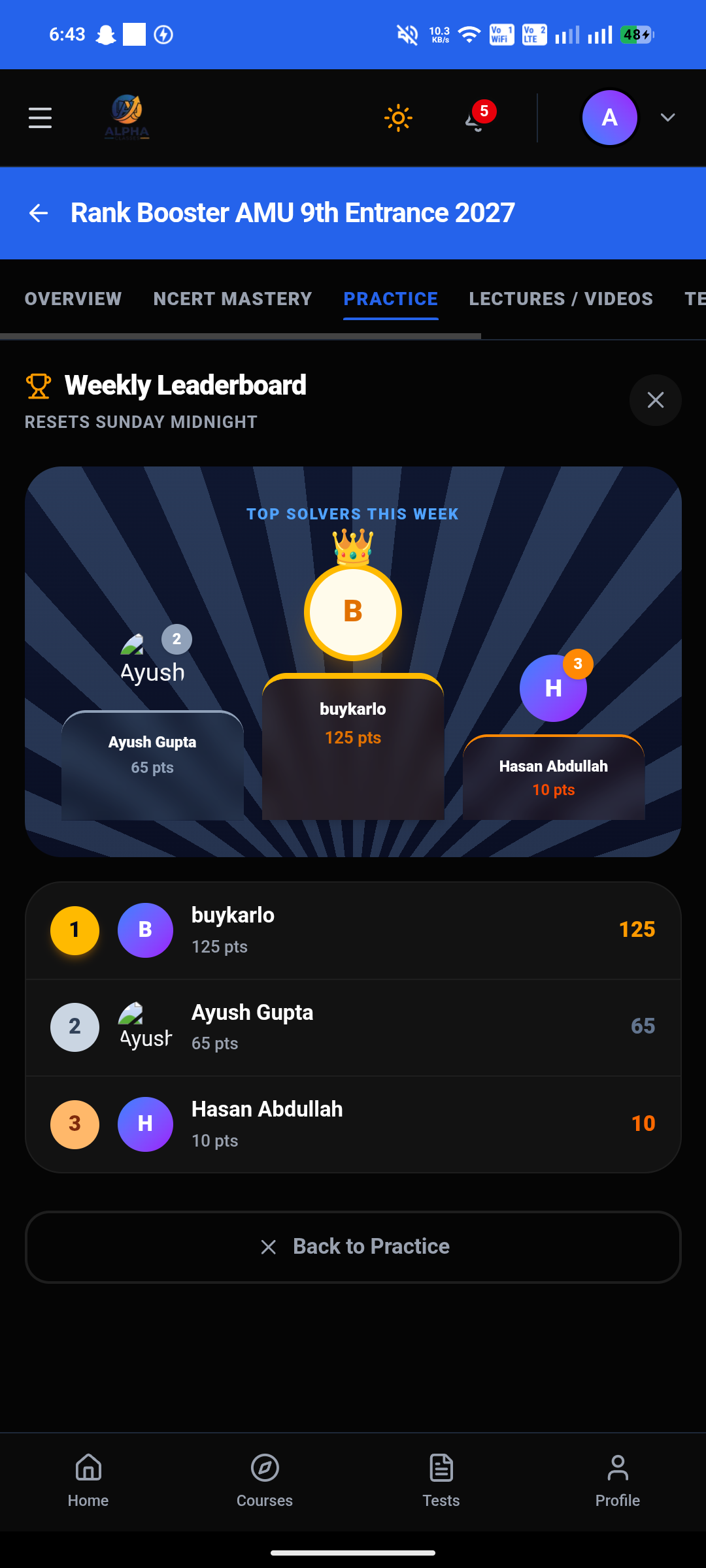 Alpha Classes App Screen